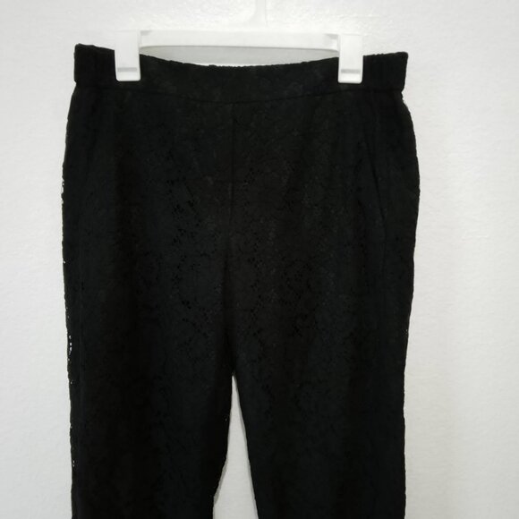 J.Crew Easy Pant Black Floral Lace Overlay Cropped Pockets Womens Size 8 Pull On - Picture 7 of 10